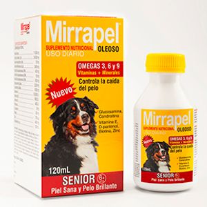Suplemento para perro MIRRAPEL senior oleoso Frasco x 120 ml. MERIAL Unidad