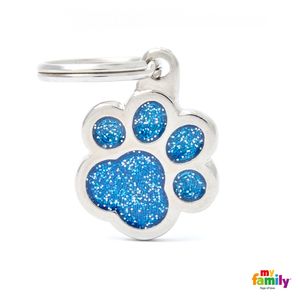 Placa Identificación Pata Glitter Shine Pequeña Azul